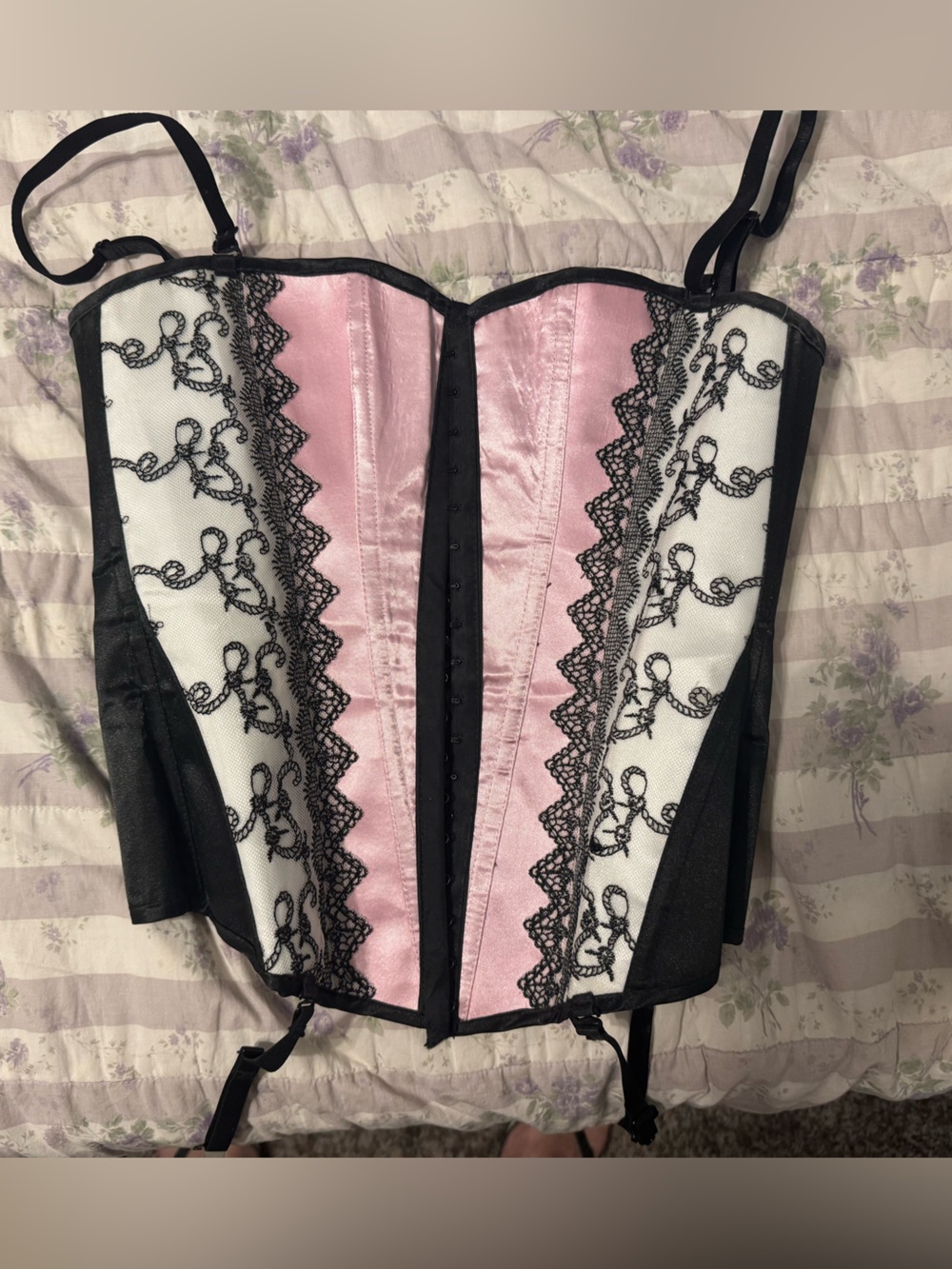 Pink & White Lace Corset Top